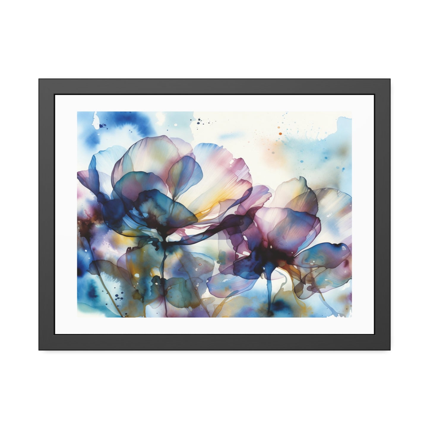 Abstract Blue Floral Framed Poster — Watercolor Flower Art Print