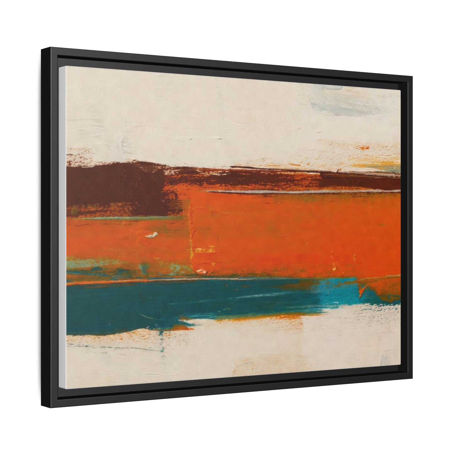 Abstract Horizon Matte Canvas Framed Print — Modern Orange Teal Wall Art