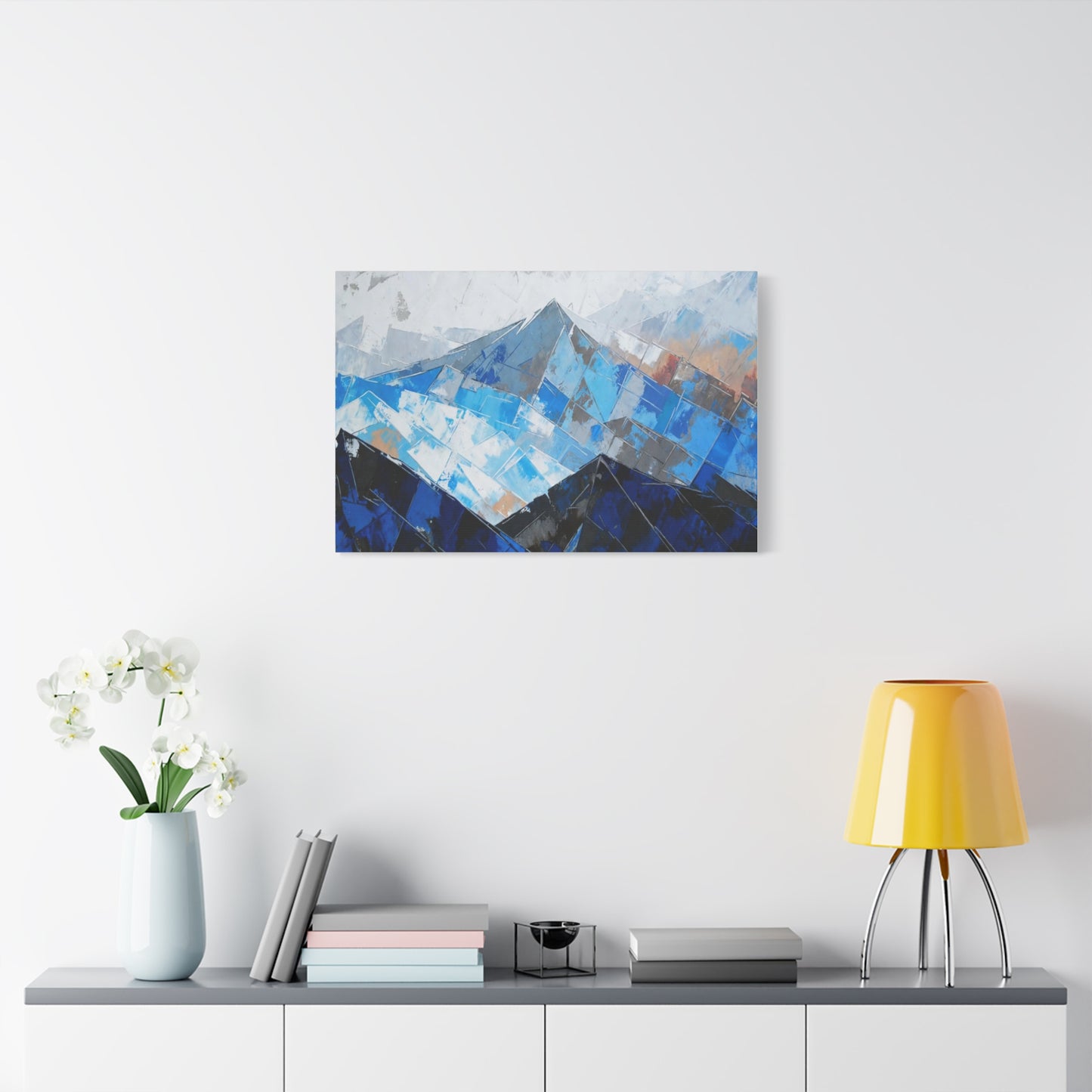 Blue Abstract Mountain Canvas Print – Modern Geometric Landscape Wall Art