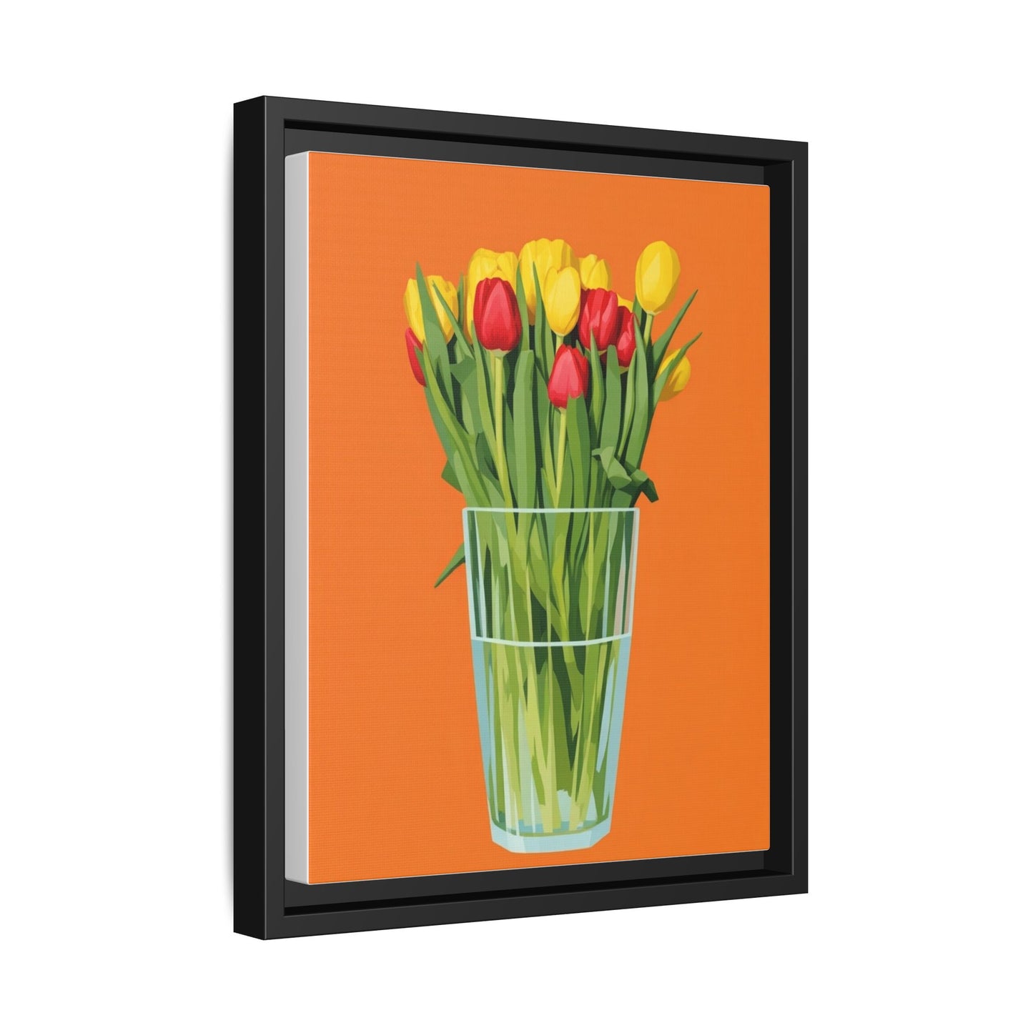 Framed Tulip Canvas Print — Colorful Tulips in Glass Vase