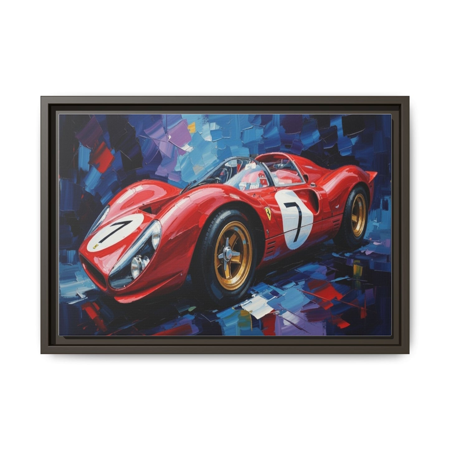 Vintage Ferrari Red Racecar Matte Canvas Framed Wall Art