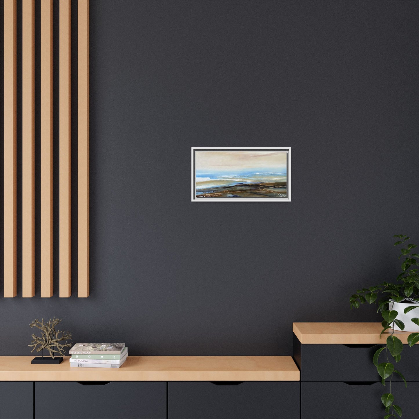 Framed Abstract Seascape Matte Canvas — Coastal Blue & Earth Tone Wall Art