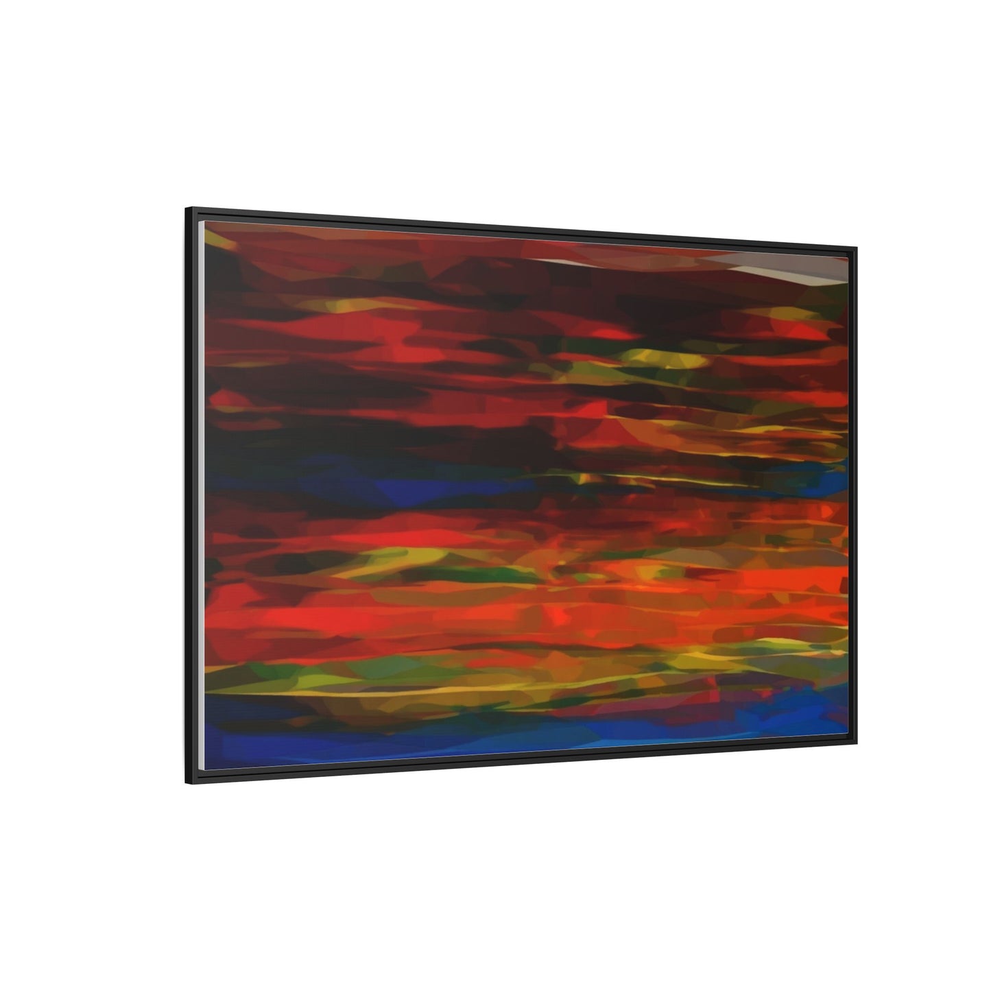 Abstract Multi-Color Matte Canvas Framed Wall Art — Bold Red & Blue Modern Painting