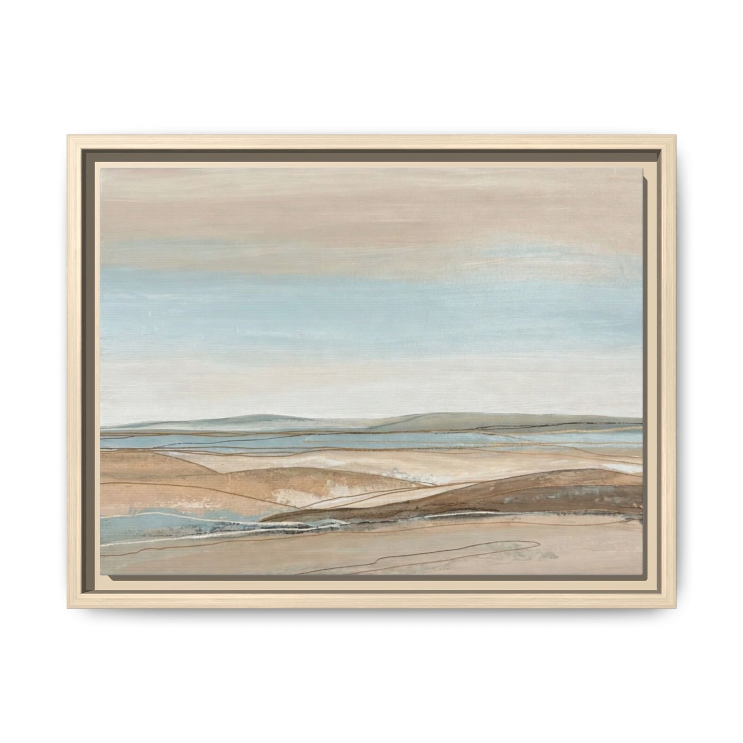 Framed Abstract Landscape Matte Canvas — Serene Coastal Horizon Wall Art