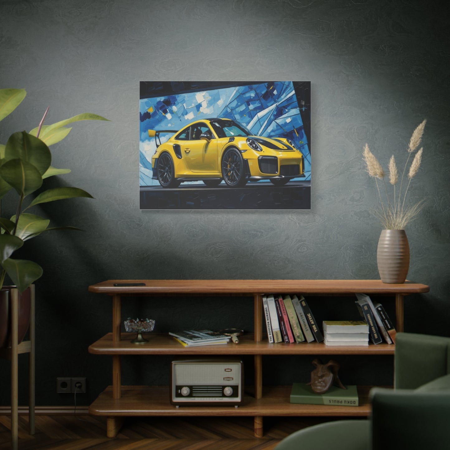 Yellow Porsche Sports Car Canvas Print — Modern Automotive Wall Art