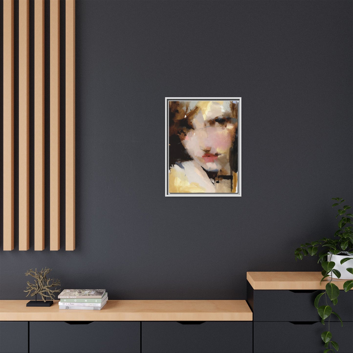 Abstract Portrait Matte Canvas Framed Print — Modern Feminine Wall Art