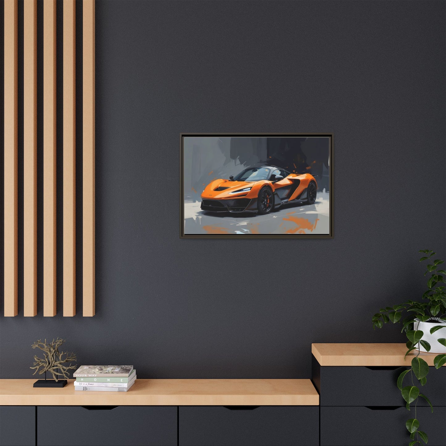Framed Matte Canvas — Orange Sports Car Print