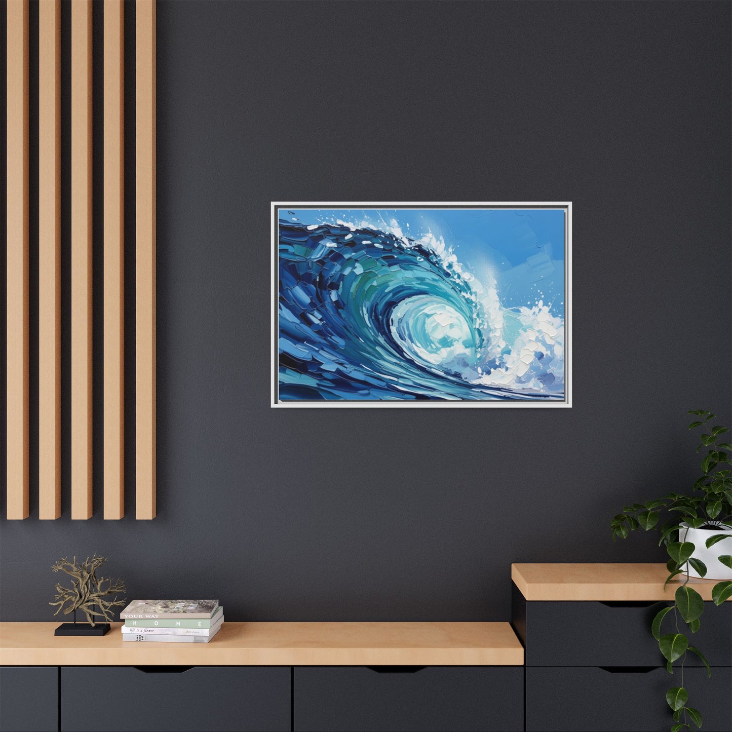 Framed Matte Canvas Wave Art — Blue Ocean Surf Wall Decor