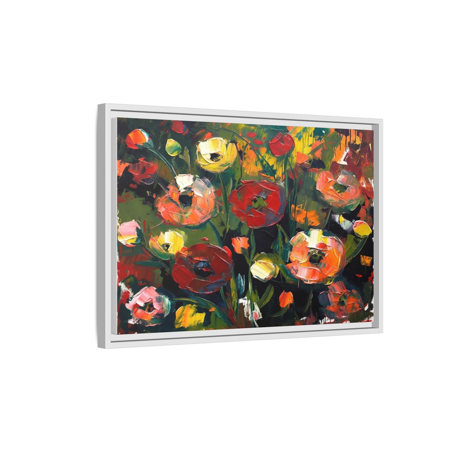 Framed Floral Canvas Print — Vibrant Abstract Poppies Wall Art