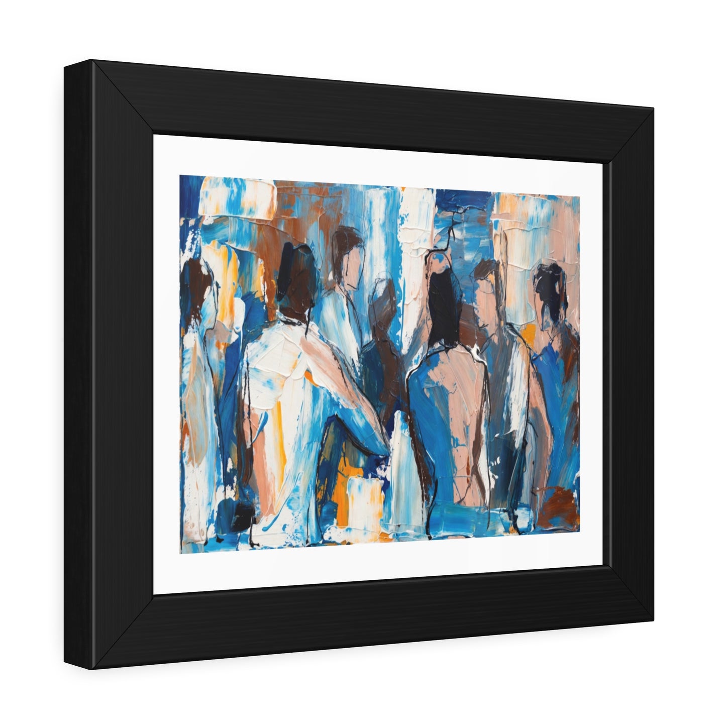 Framed Abstract Figure Art Print — Blue & Ochre Contemporary Poster