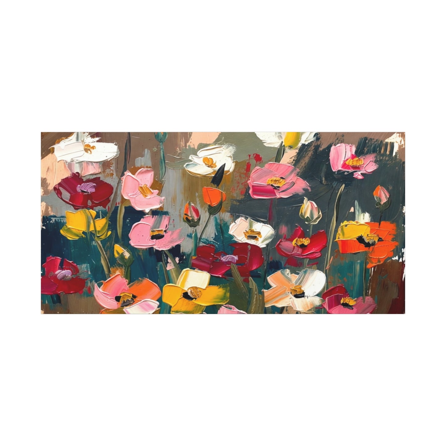 Abstract Floral Canvas Wall Art — Colorful Poppies Matte Stretched Print