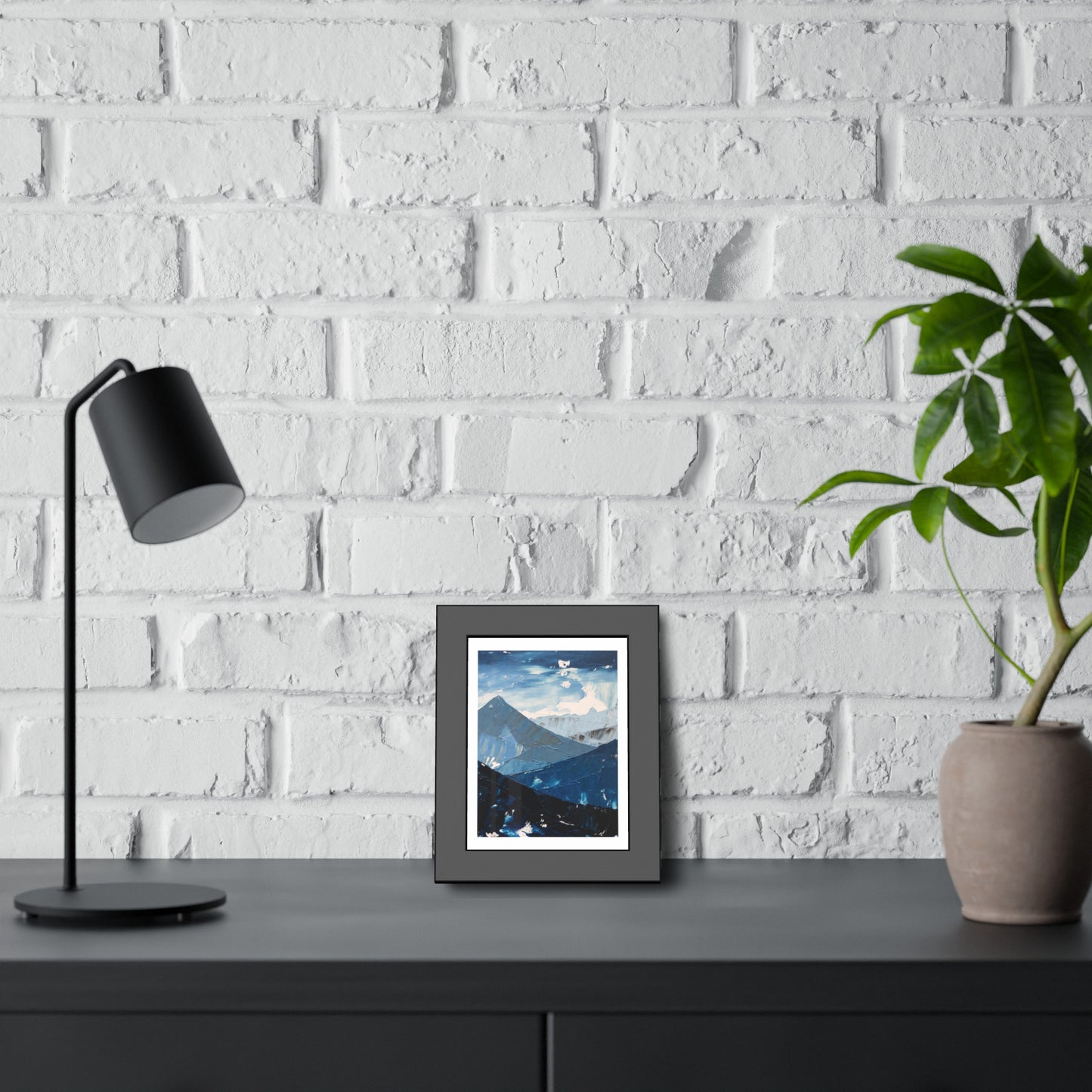 Blue Mountain Abstract Framed Poster — Scenic Wall Art Print