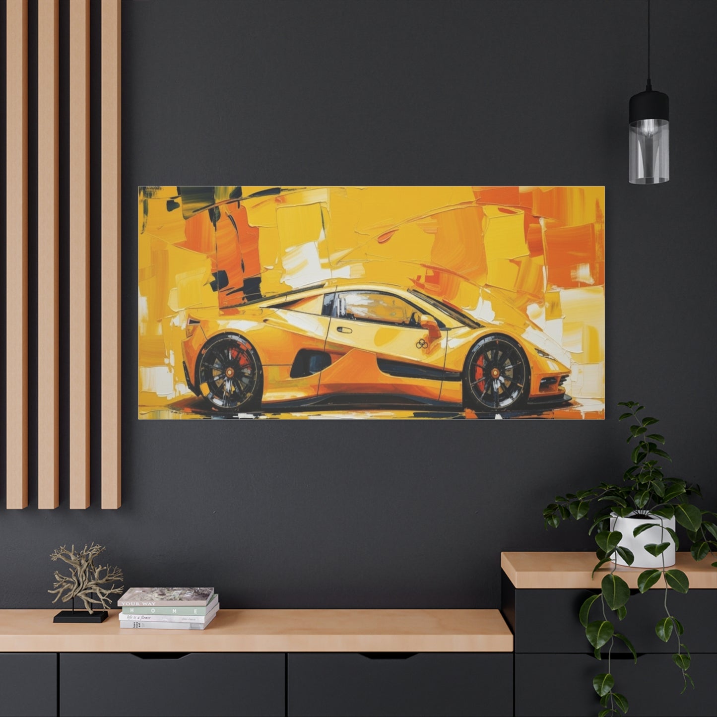 Yellow Sports Car Abstract Canvas Art - Matte Stretched Wall Print