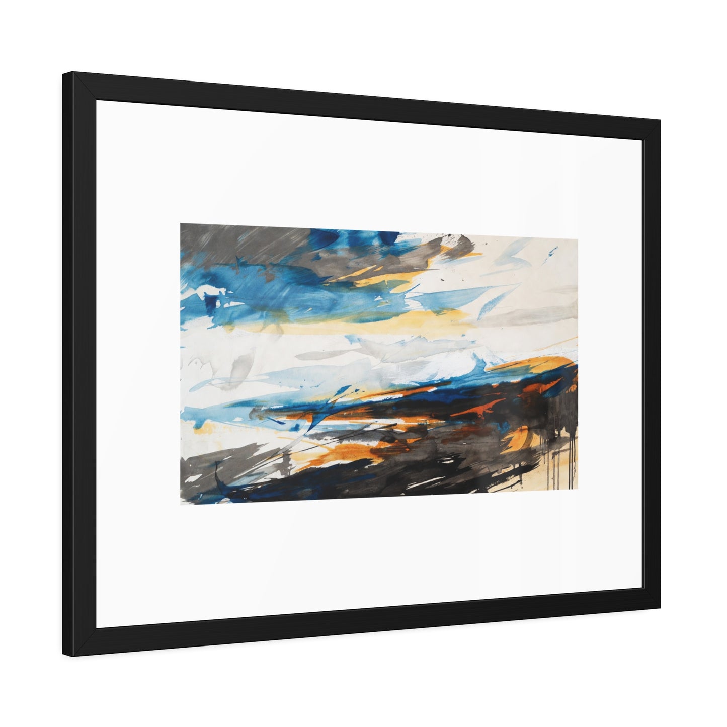 Framed Abstract Poster — Blue & Gold Coastal Abstract Art Print
