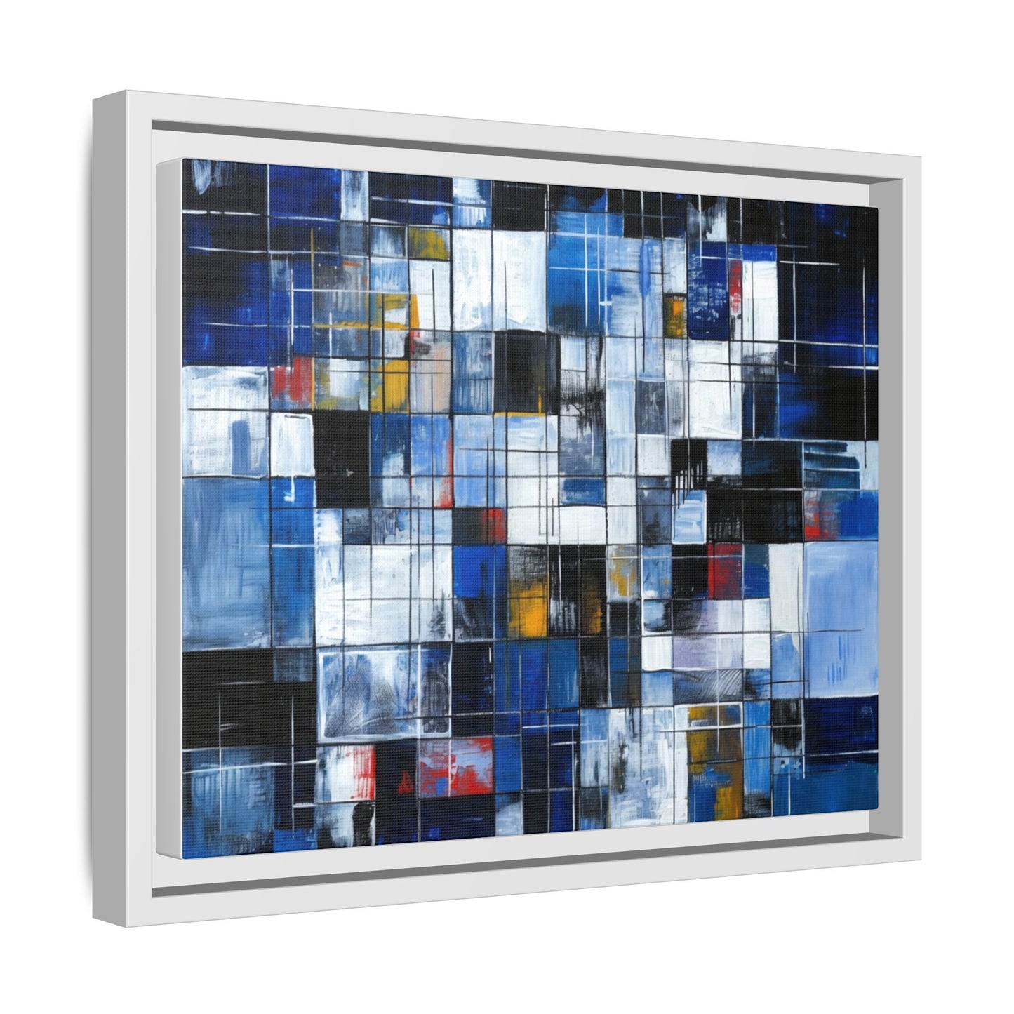Abstract Blue Grid Matte Canvas Framed Art Print