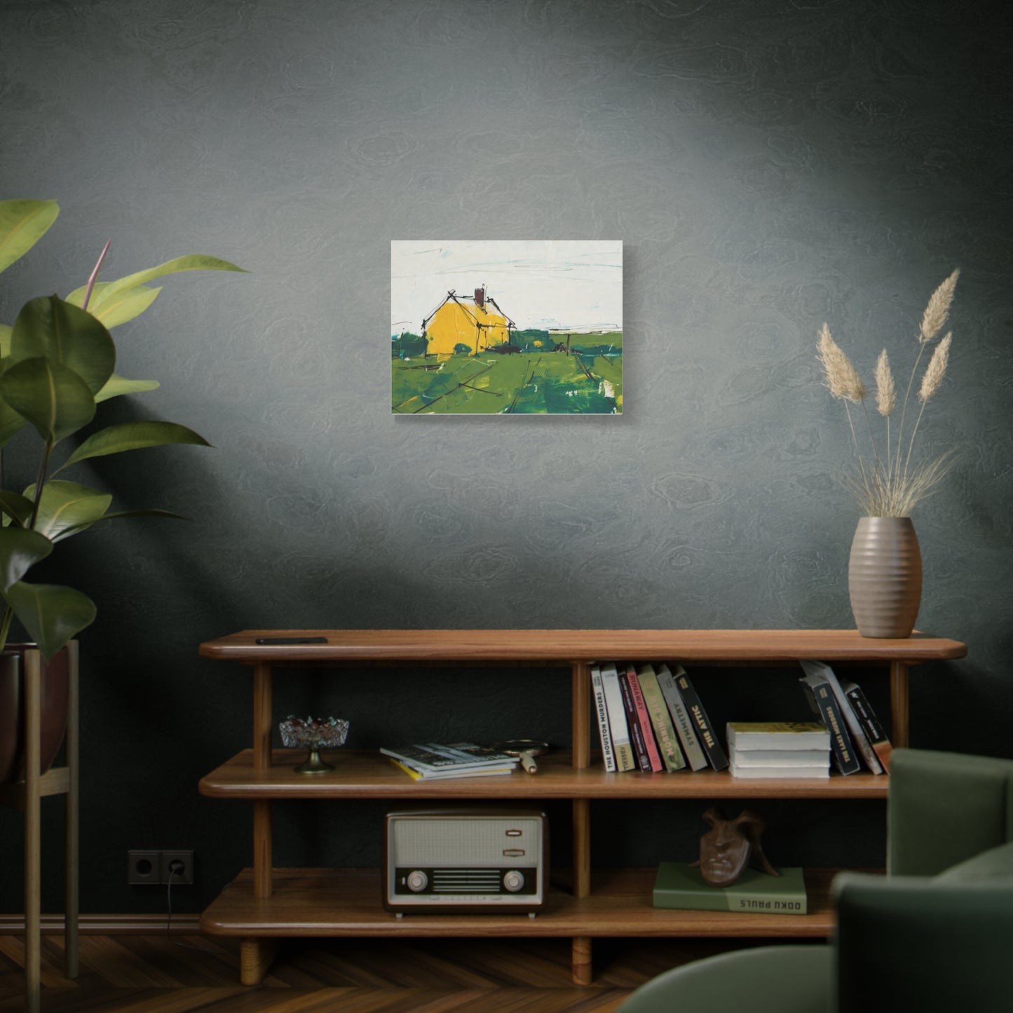 Yellow Cottage Landscape Canvas - Matte Stretched Wall Art