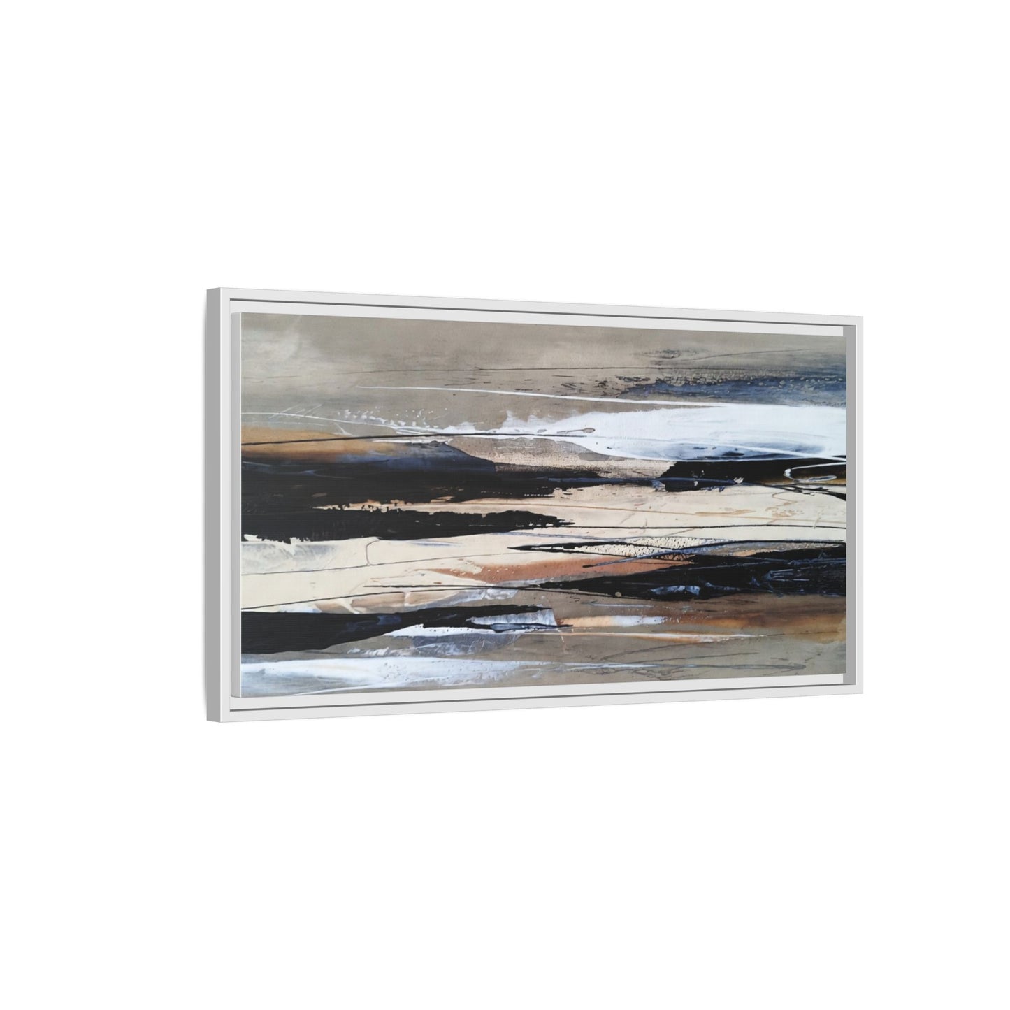 Abstract Seascape Matte Canvas Framed Wall Art — Neutral Coastal Landscape
