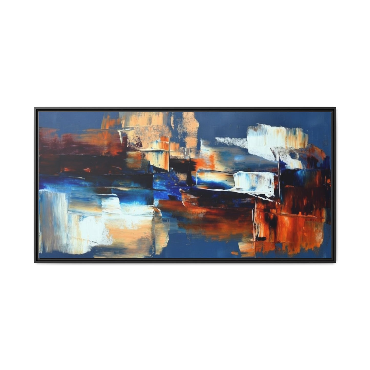 Abstract Blue & Rust Framed Canvas Art — Modern Matte Wall Painting