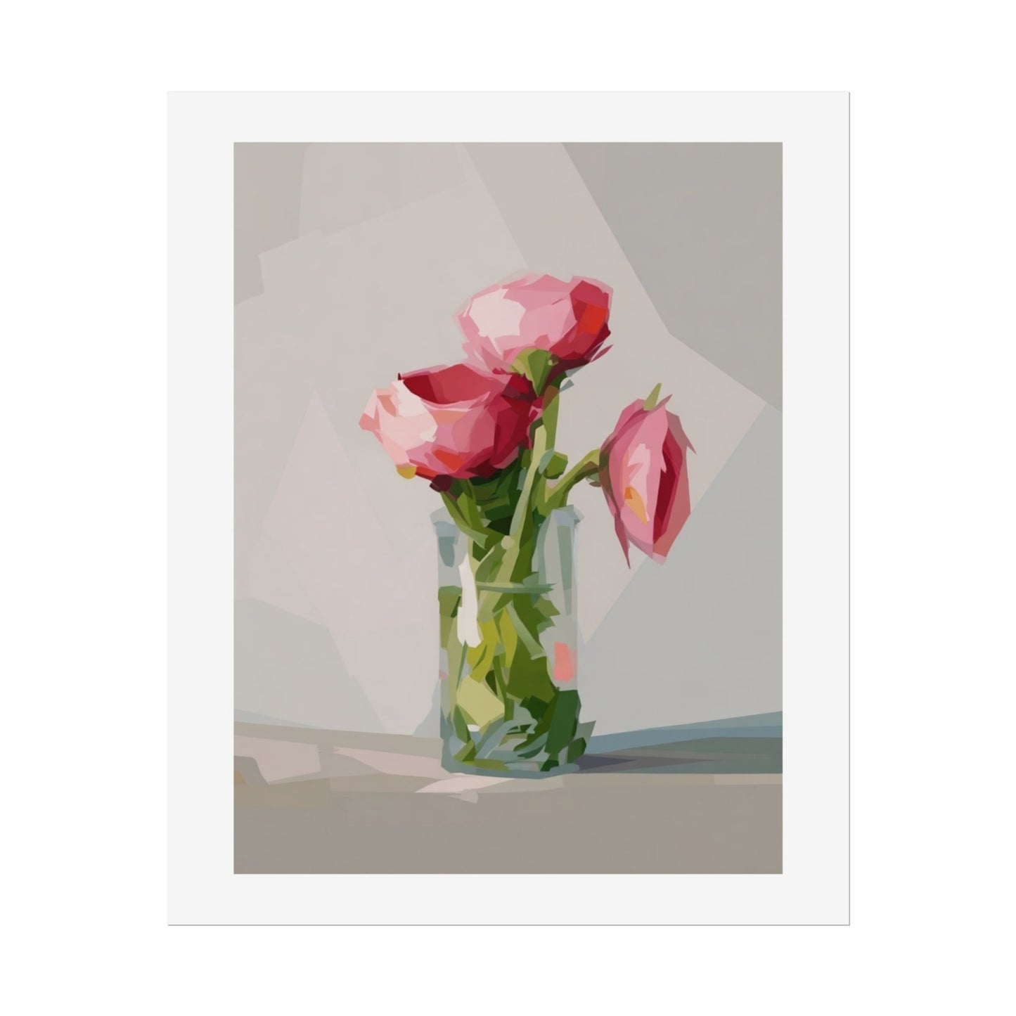 Floral Still Life Poster — Pink Roses in Vase Rolled Art Print