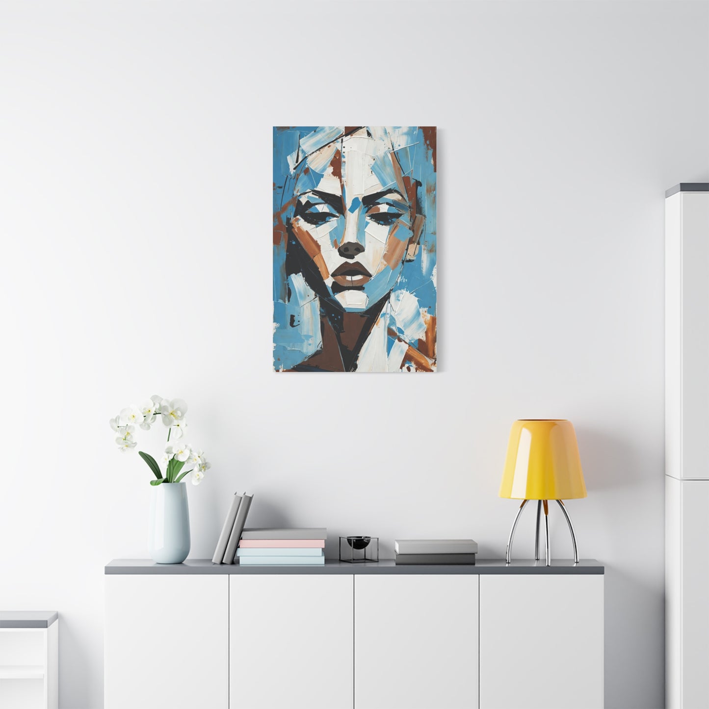 Abstract Blue Portrait Canvas Print — Modern Stretched Matte Wall Art