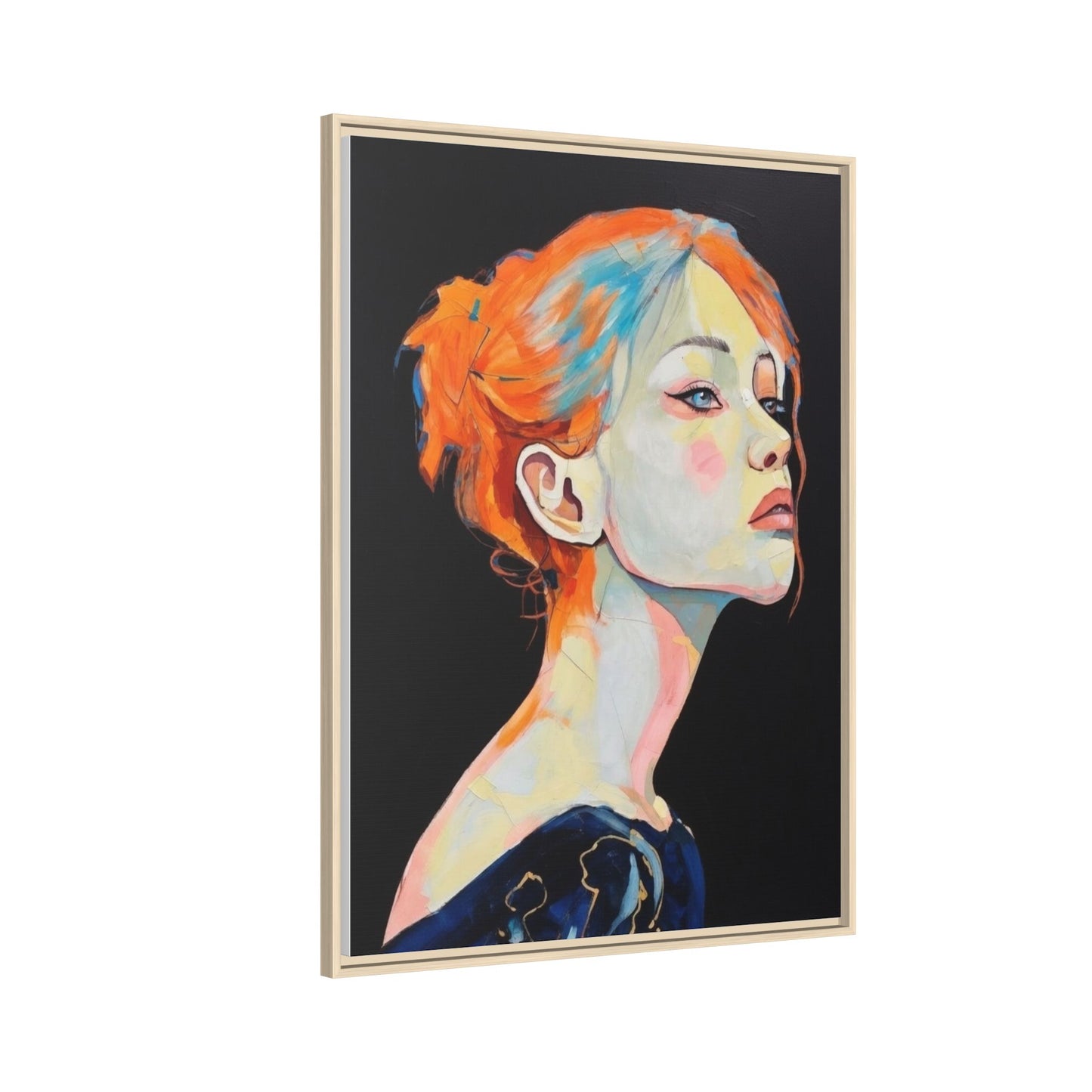Framed Matte Canvas Portrait — Vibrant Multi‑Color Woman Wall Art