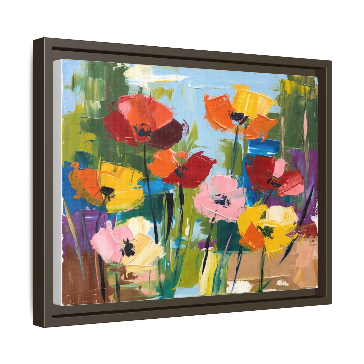 Framed Floral Canvas Print — Colorful Abstract Poppy Artwork