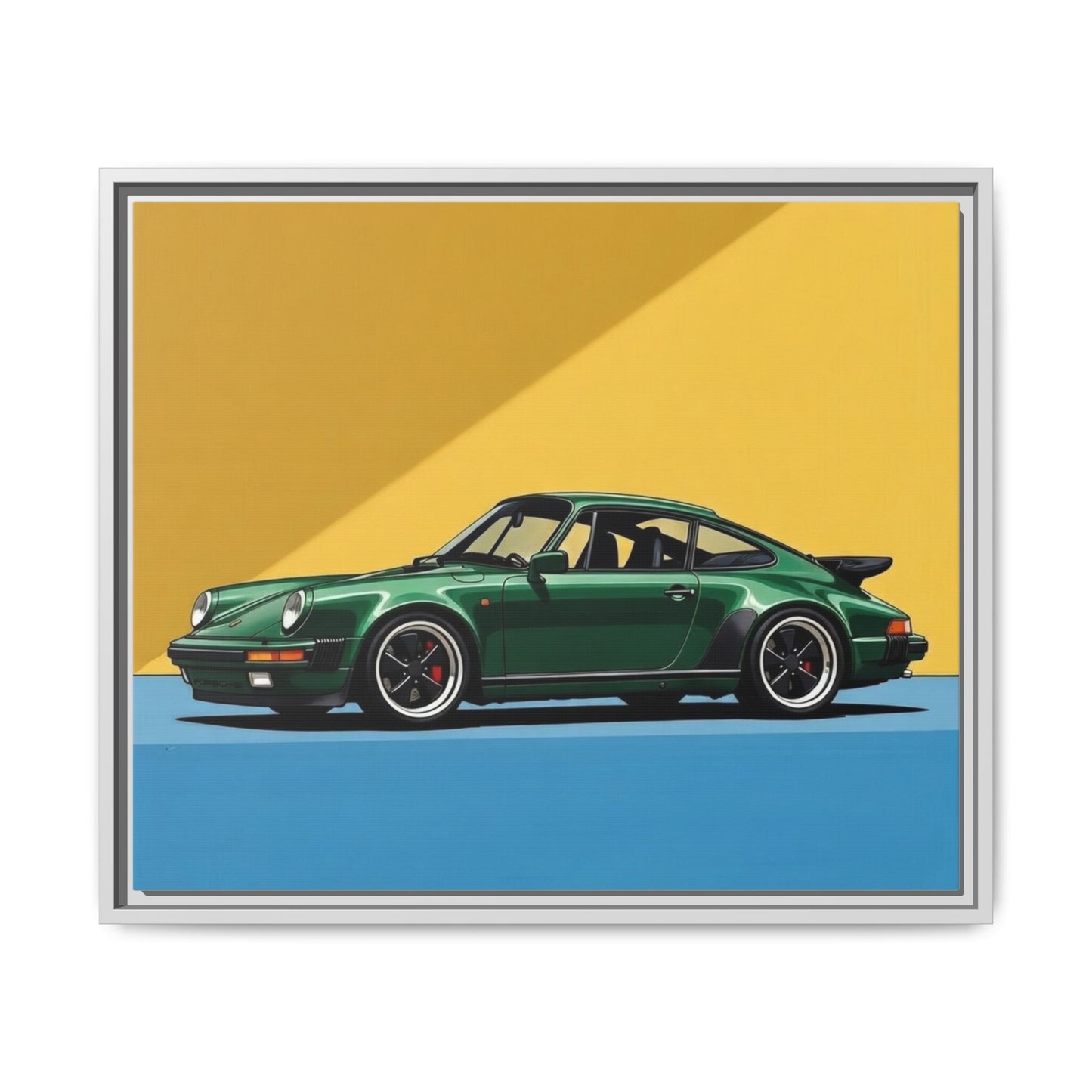 Framed Matte Canvas — Green Sports Car Wall Art