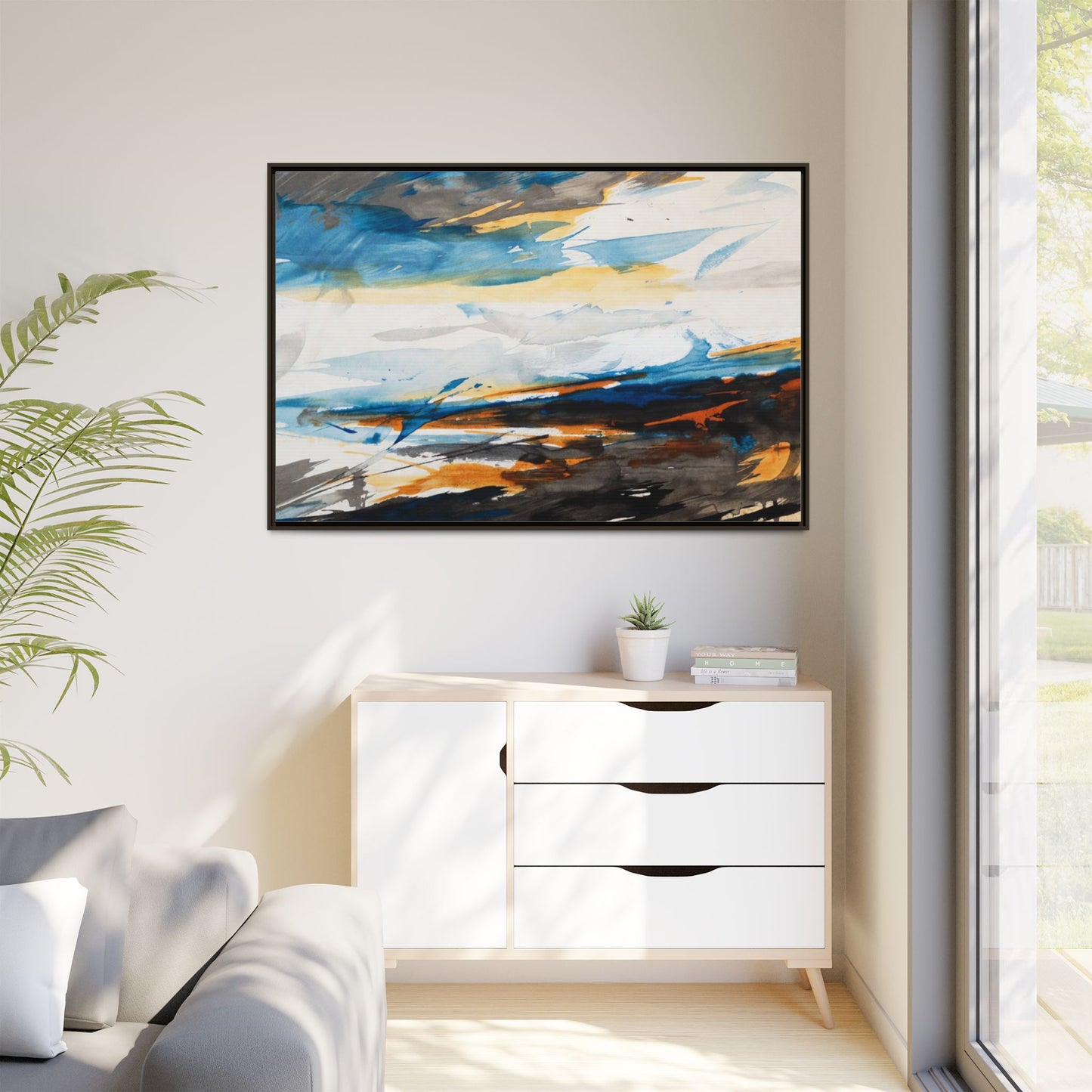 Abstract Coastal Waves Matte Canvas Framed Wall Art
