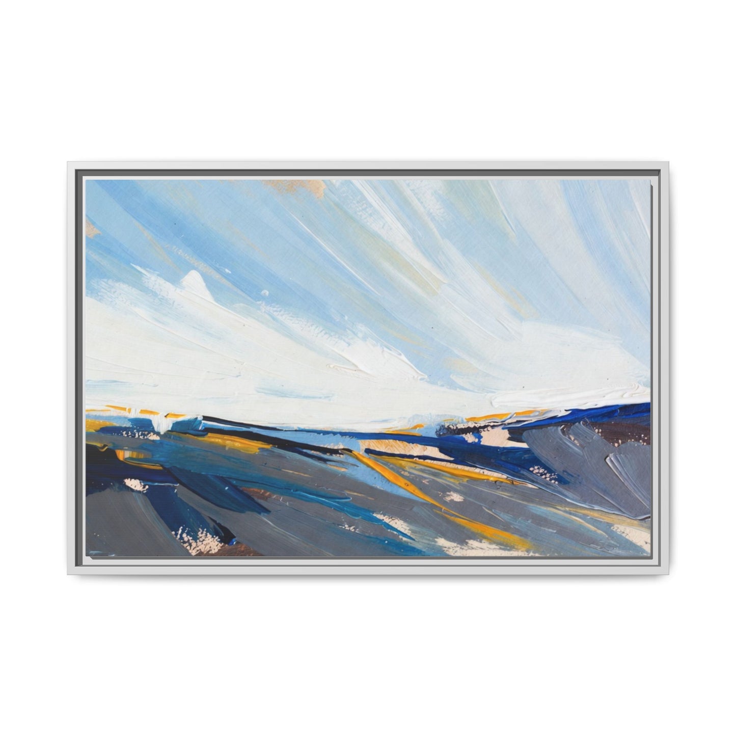Framed Abstract Seascape Canvas Print — Matte Multi‑Color Wall Art