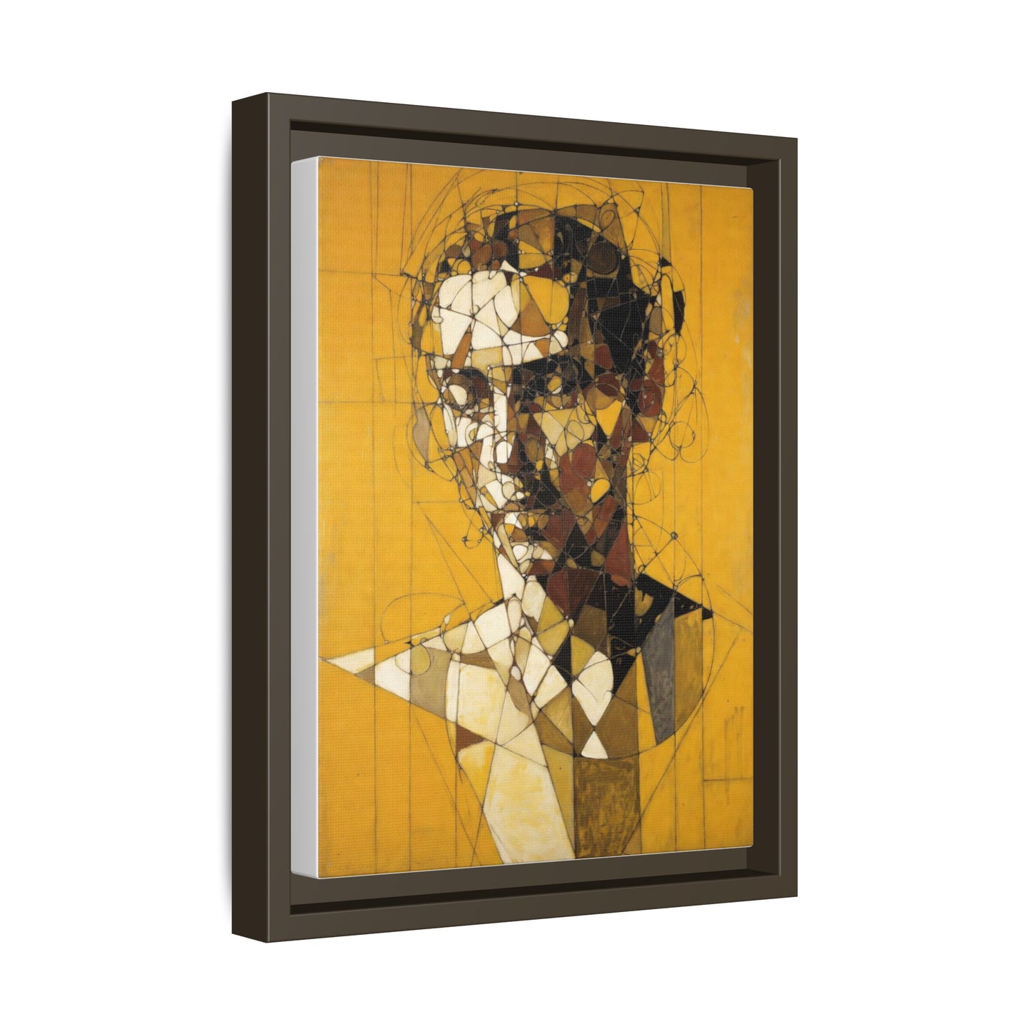 Framed Matte Canvas Art - Abstract Geometric Portrait on Mustard Yellow