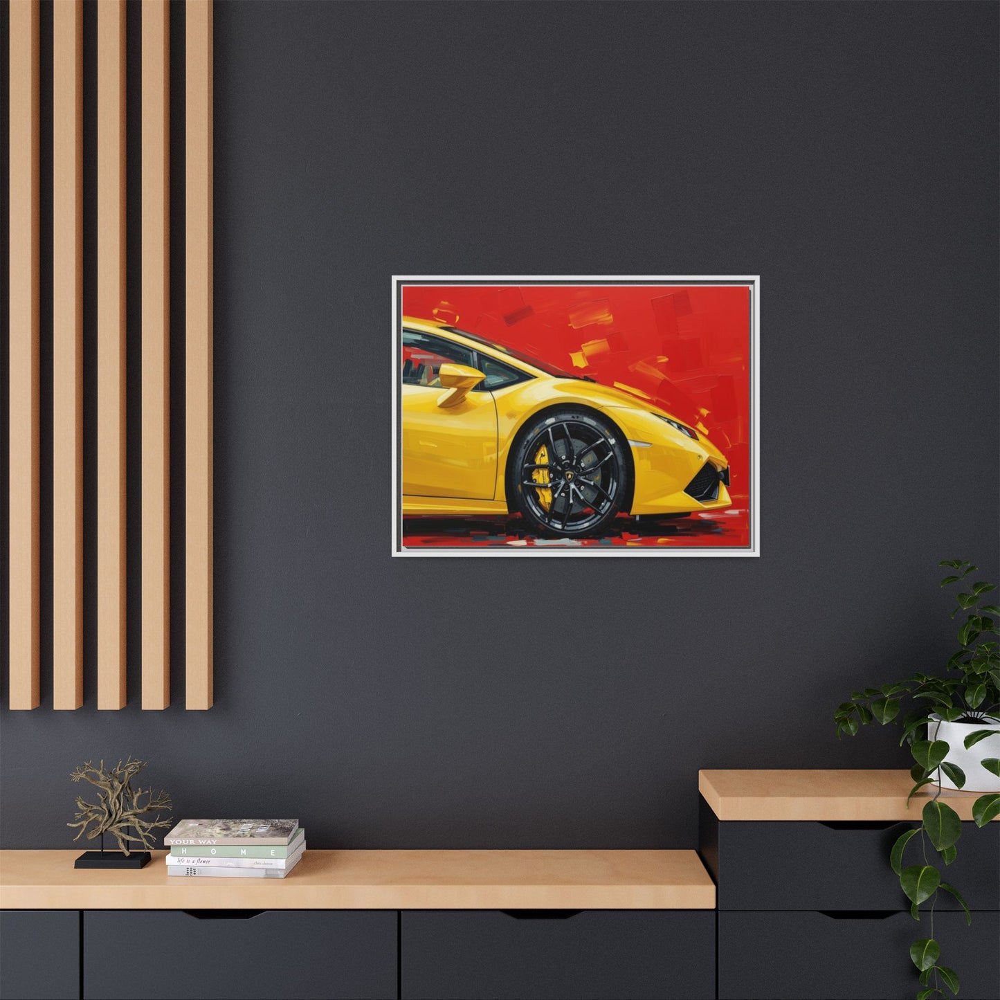 Yellow Sports Car Matte Canvas Print — Framed Automotive Wall Art