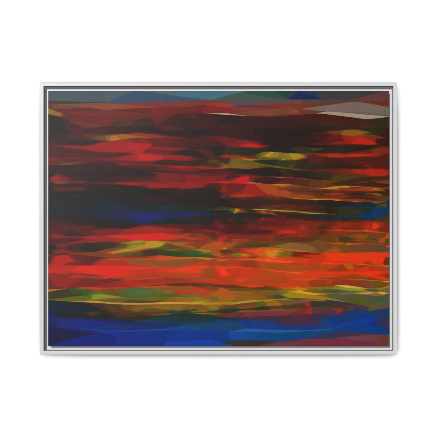 Abstract Multi-Color Matte Canvas Framed Wall Art — Bold Red & Blue Modern Painting