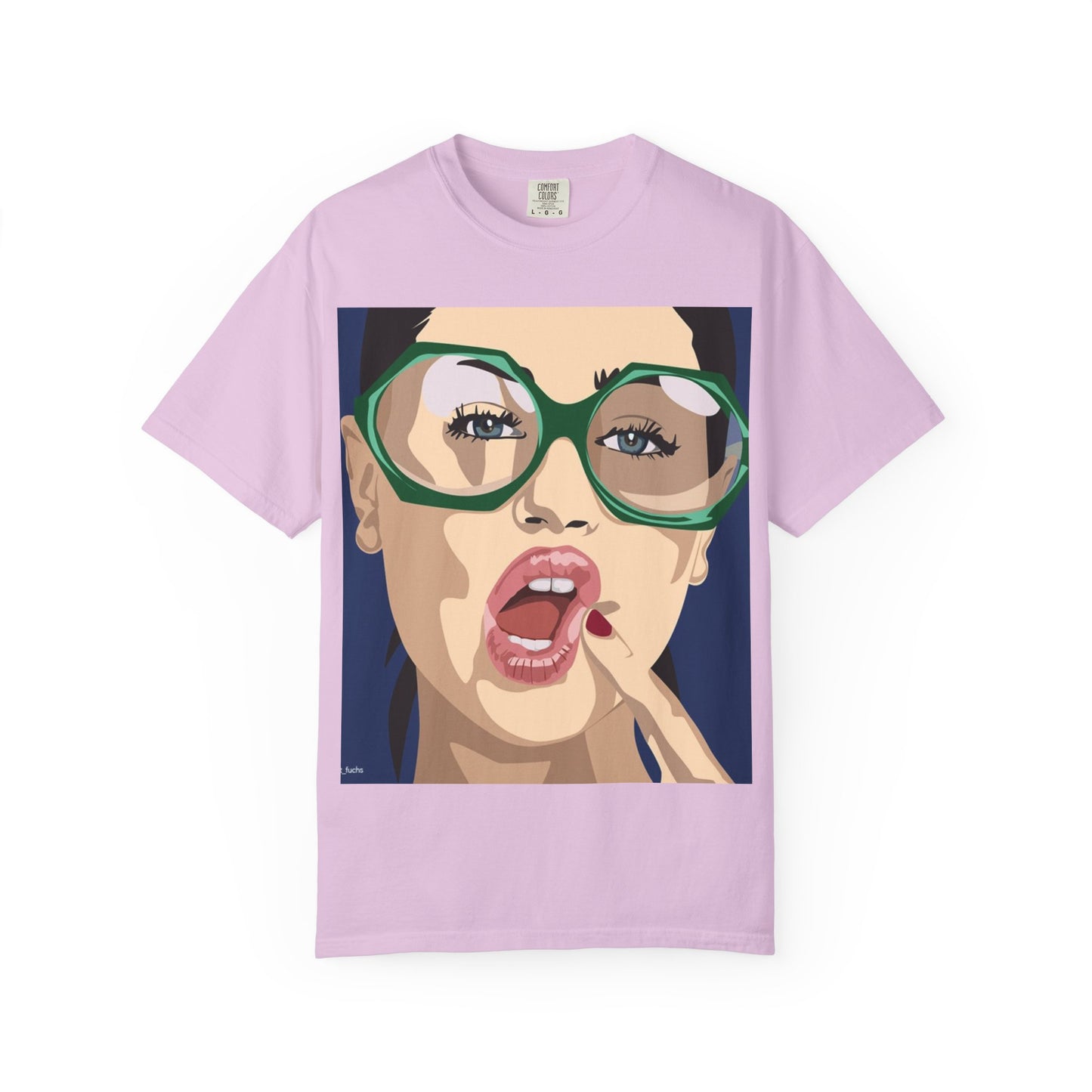 Pop Art Woman Graphic T‑Shirt — Retro Chic Green Glasses Design