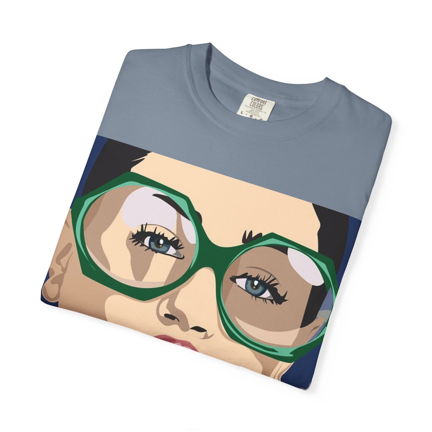 Pop Art Woman Graphic T‑Shirt — Retro Chic Green Glasses Design