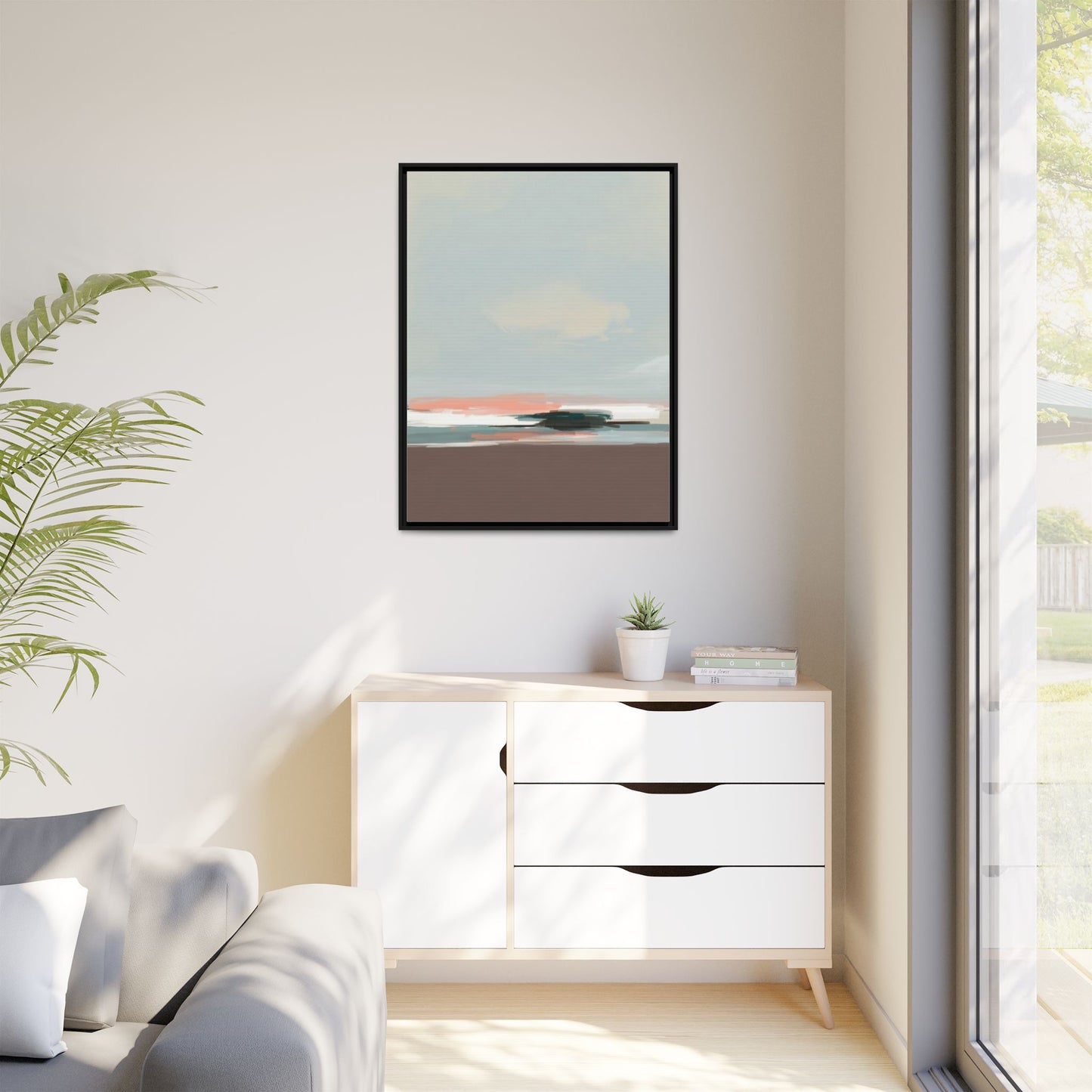 Framed Matte Canvas Print — Soft Coastal Abstract Landscape