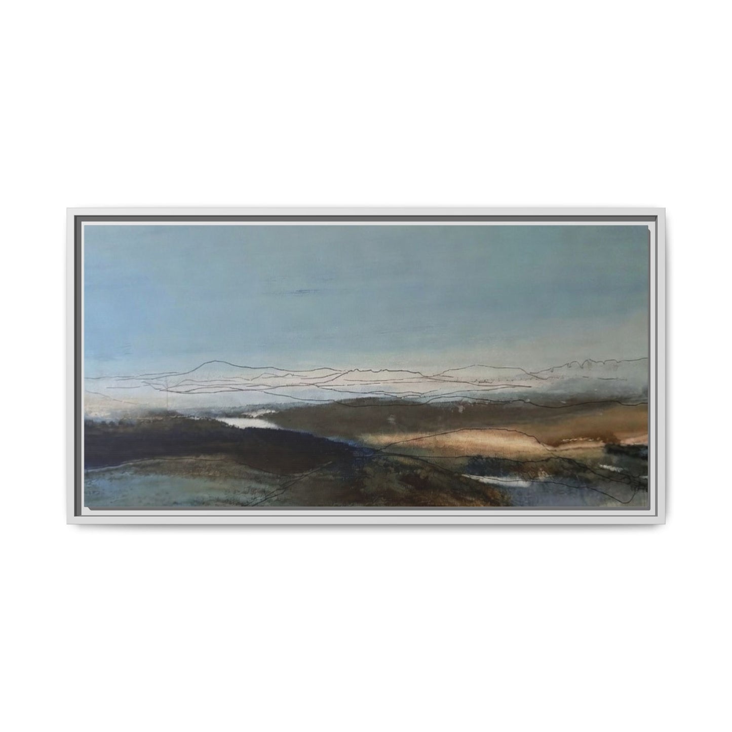 Framed Matte Canvas Wall Art — Serene Abstract Blue Landscape
