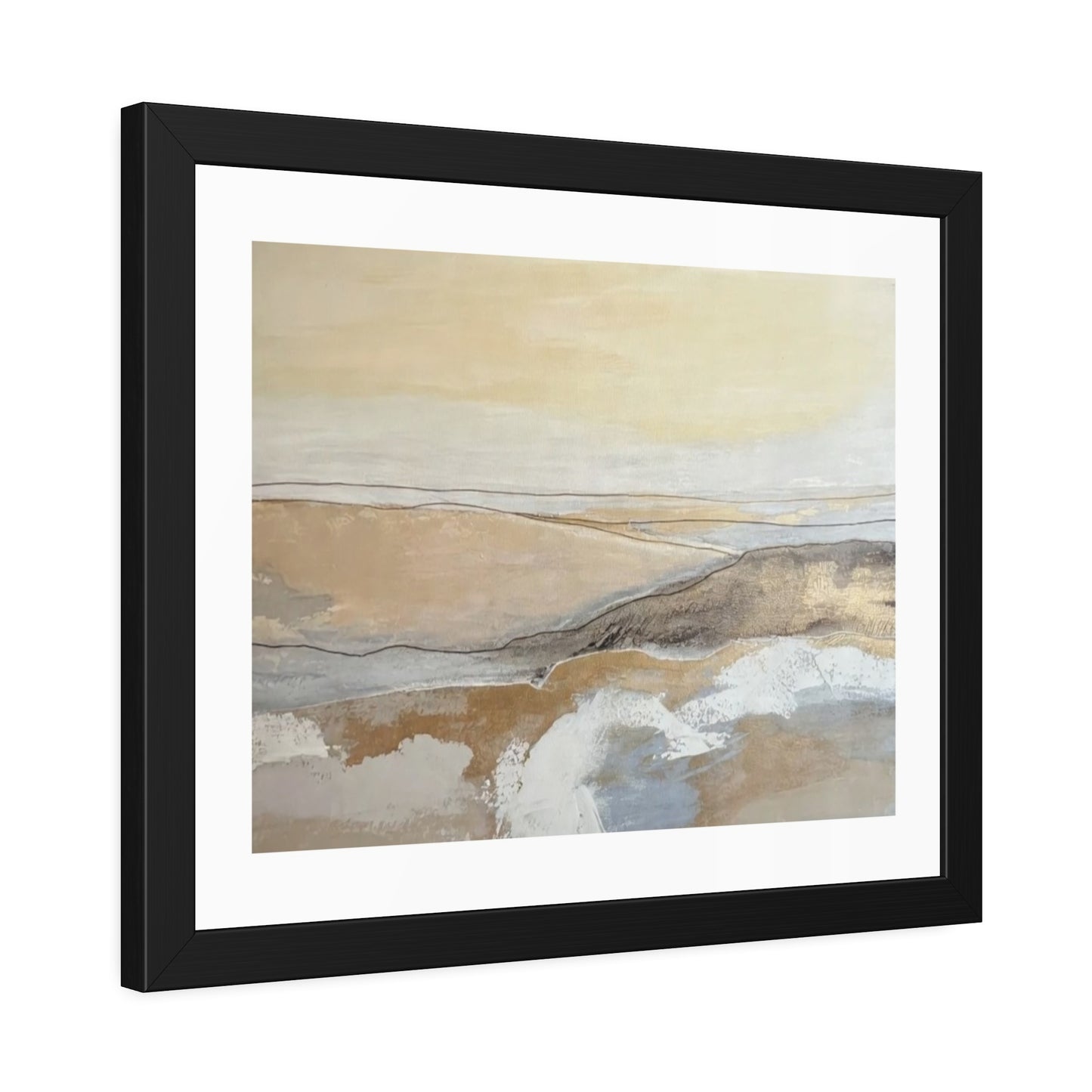 Abstract Coastal Landscape Framed Paper Poster — Neutral Beige Blue Wall Art