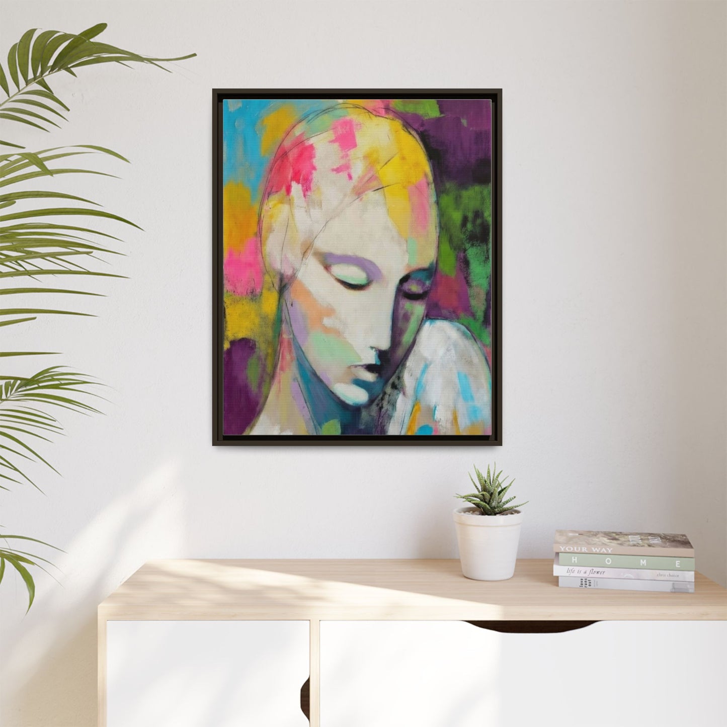 Framed Matte Canvas Art - Colorful Abstract Portrait