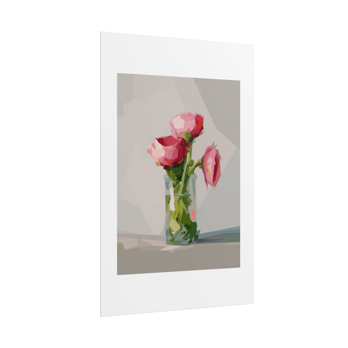 Floral Still Life Poster — Pink Roses in Vase Rolled Art Print