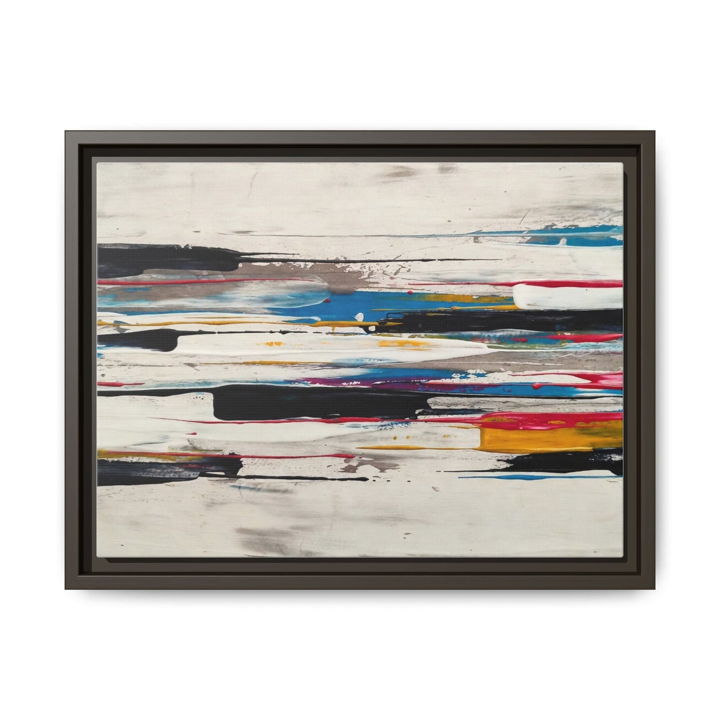 Abstract Multi-Color Framed Canvas Wall Art — Modern Horizontal Brushstroke Print