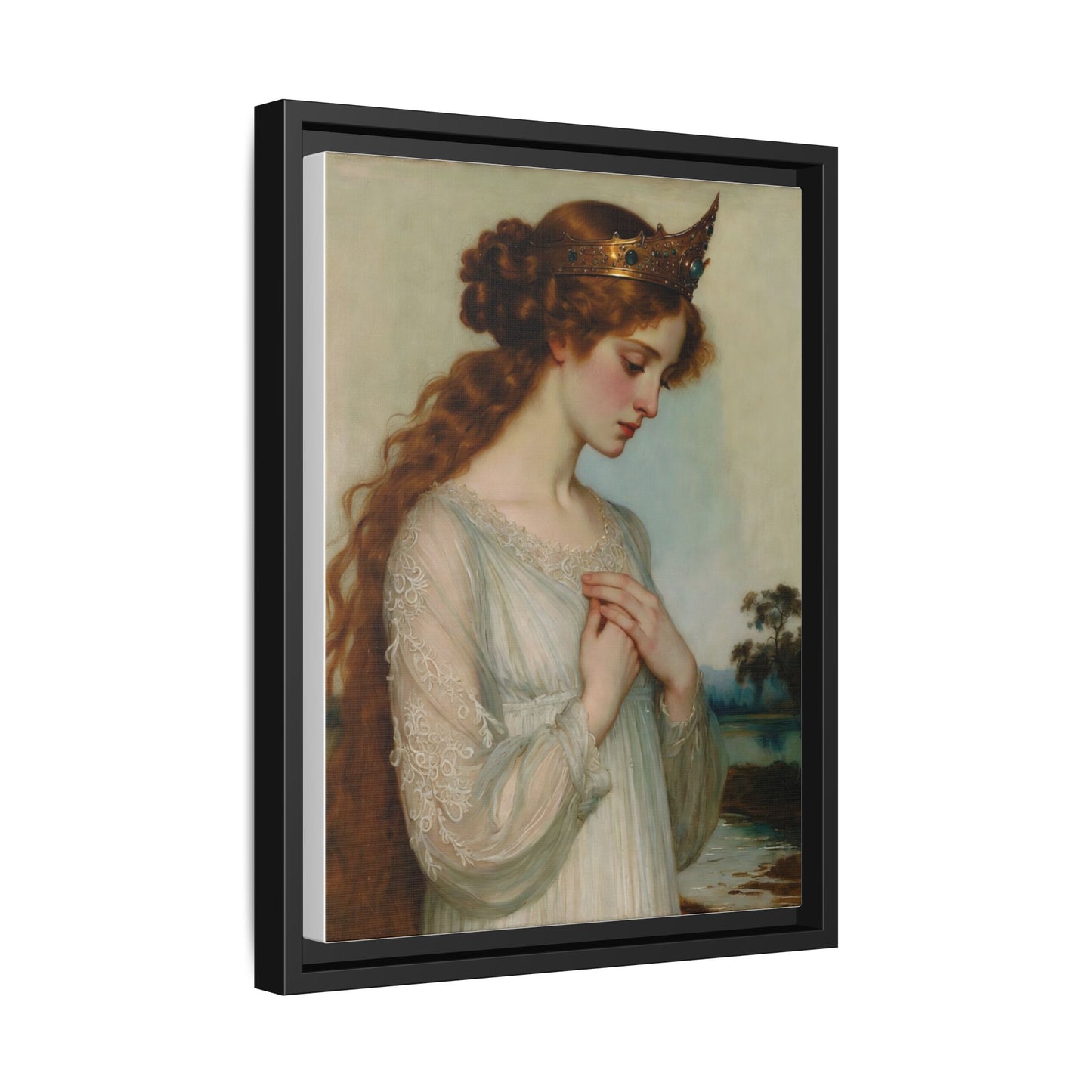 Framed Matte Canvas Print — Vintage Pre-Raphaelite Princess Portrait