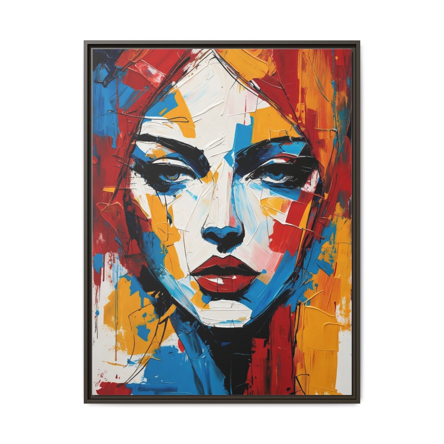 Framed Abstract Portrait Canvas — Colorful Female Face Wall Art