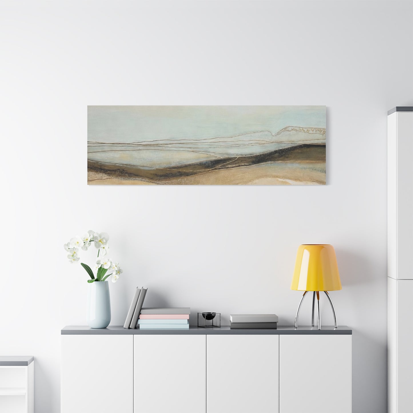 Abstract Coastal Landscape Matte Canvas Wall Art — Neutral Beach Waves Stretched Canvas