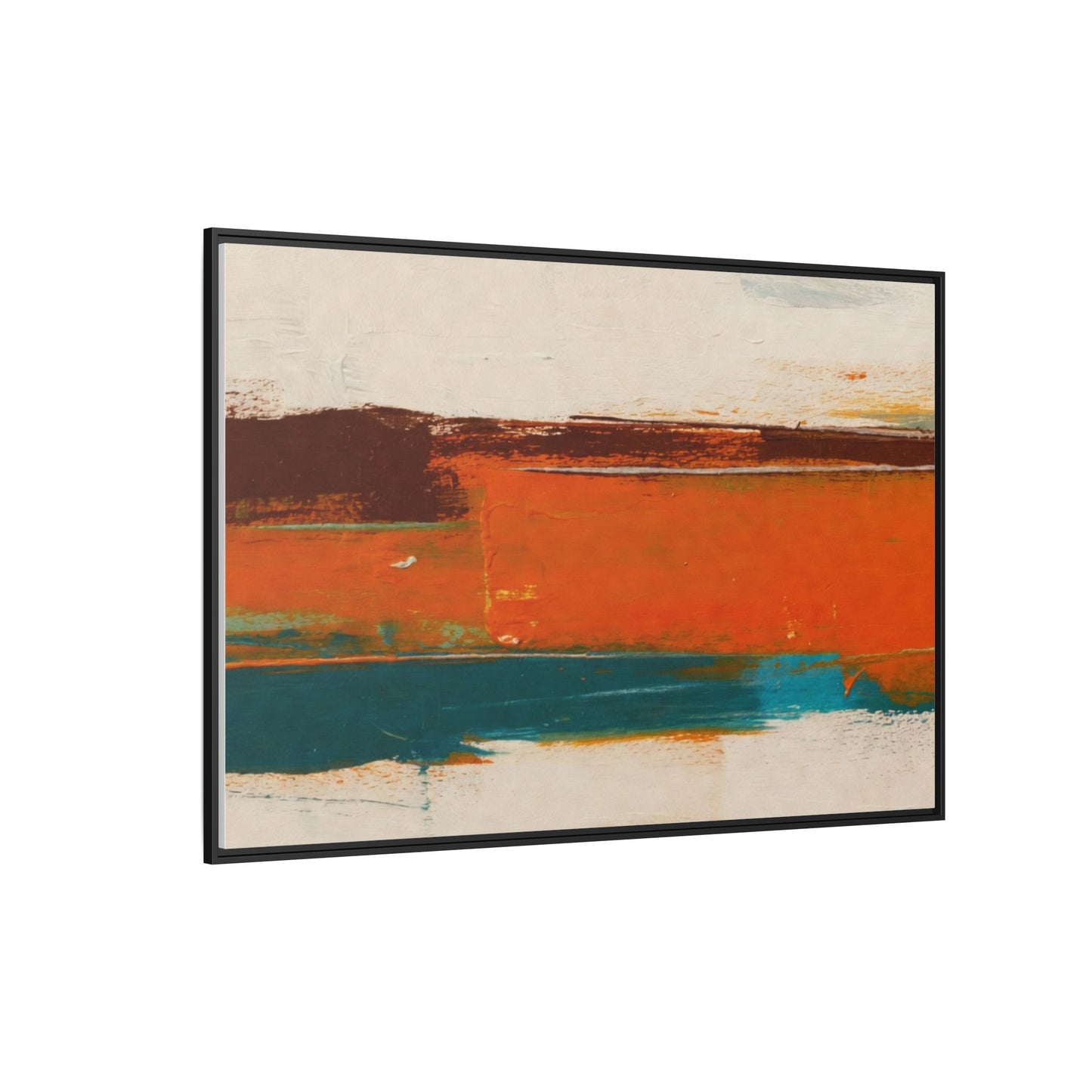 Abstract Horizon Matte Canvas Framed Print — Modern Orange Teal Wall Art
