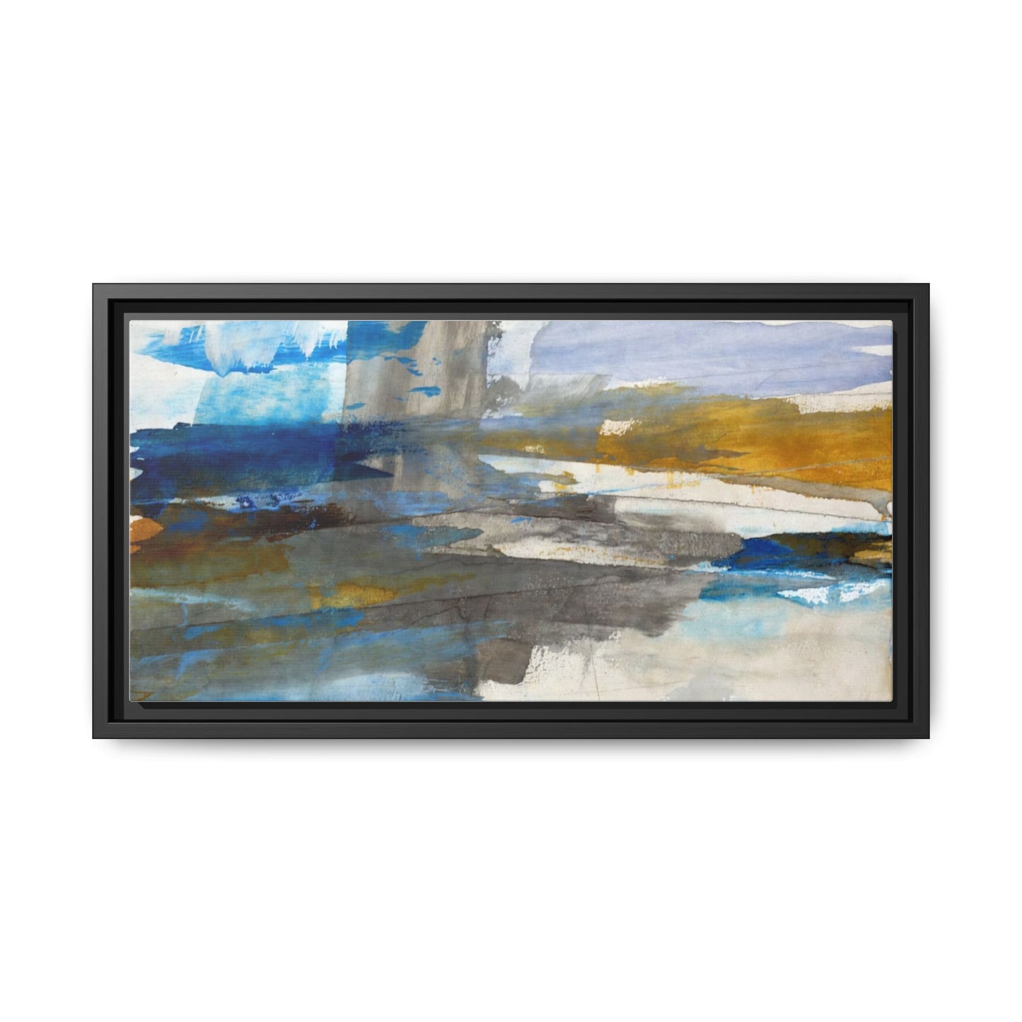 Abstract Blue & Gold Framed Canvas Art — Matte Multi-Color Wall Print