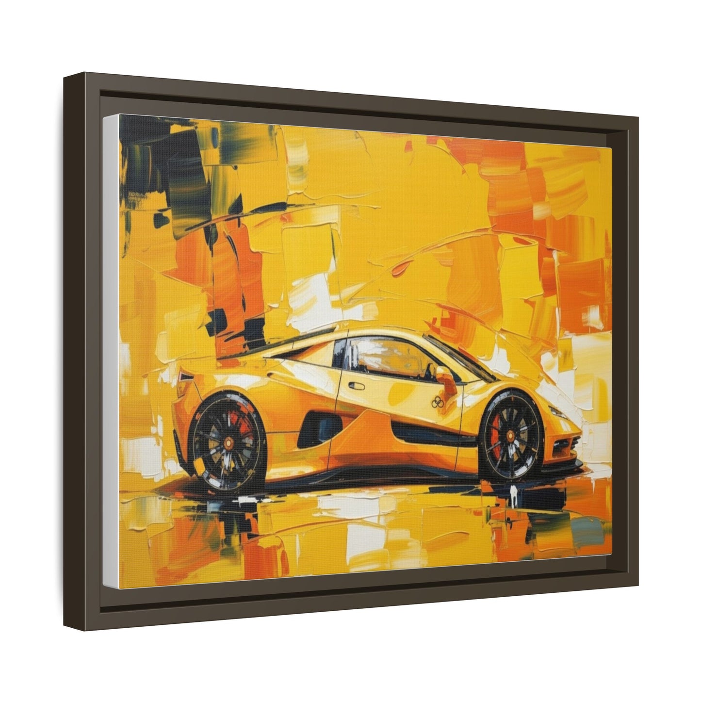 Yellow Sports Car Abstract Matte Canvas Framed Print