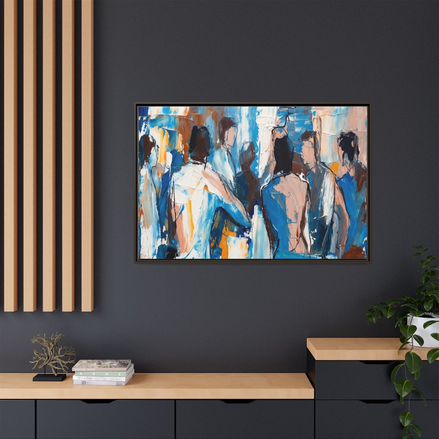 Abstract Coastal Figures Matte Canvas Framed Wall Art