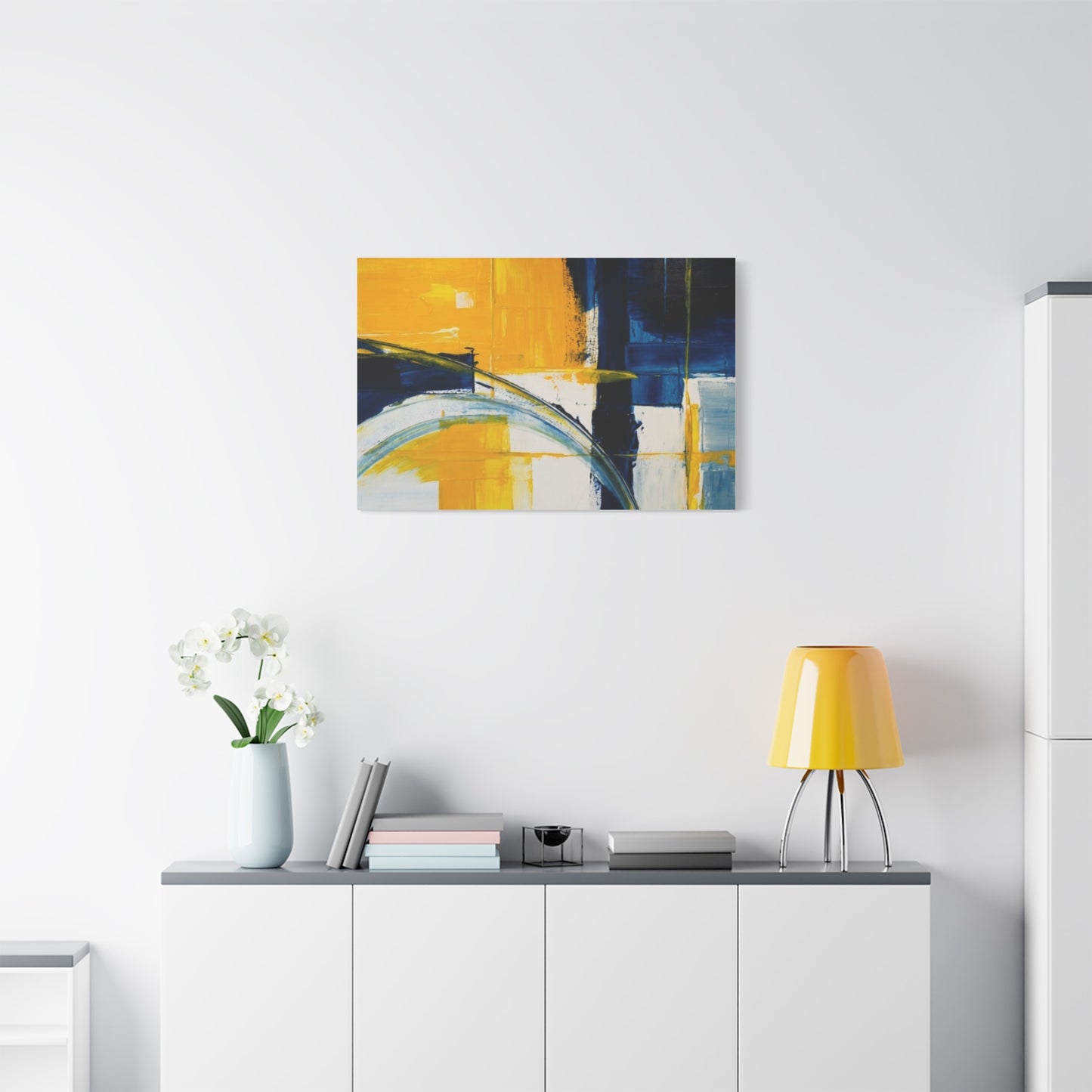 Abstract Blue & Yellow Arc Matte Canvas Wall Art - Stretched 1.25"