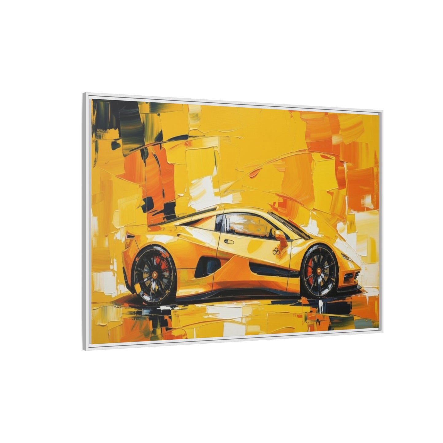 Yellow Sports Car Abstract Matte Canvas Framed Print