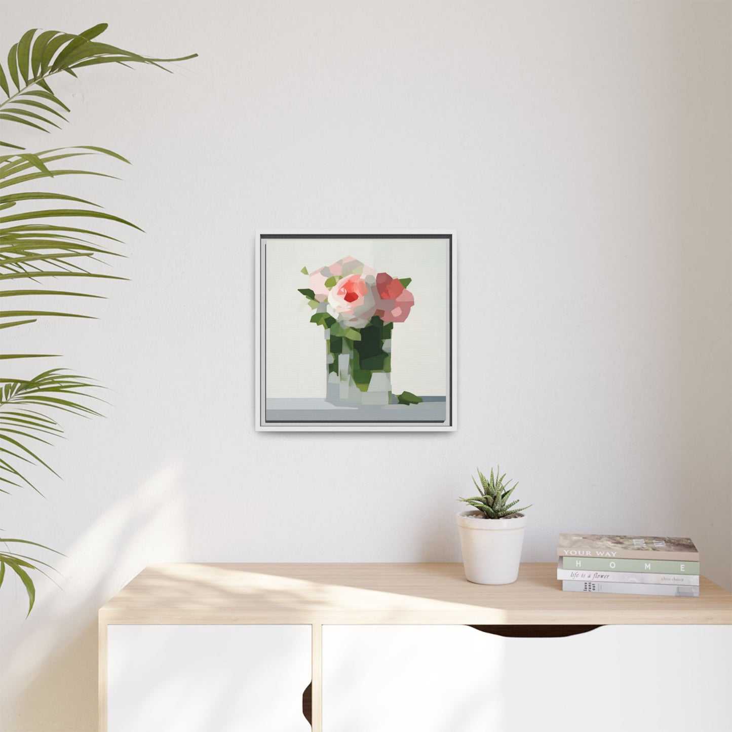 Framed Floral Canvas Print — Modern Pink Roses Still Life